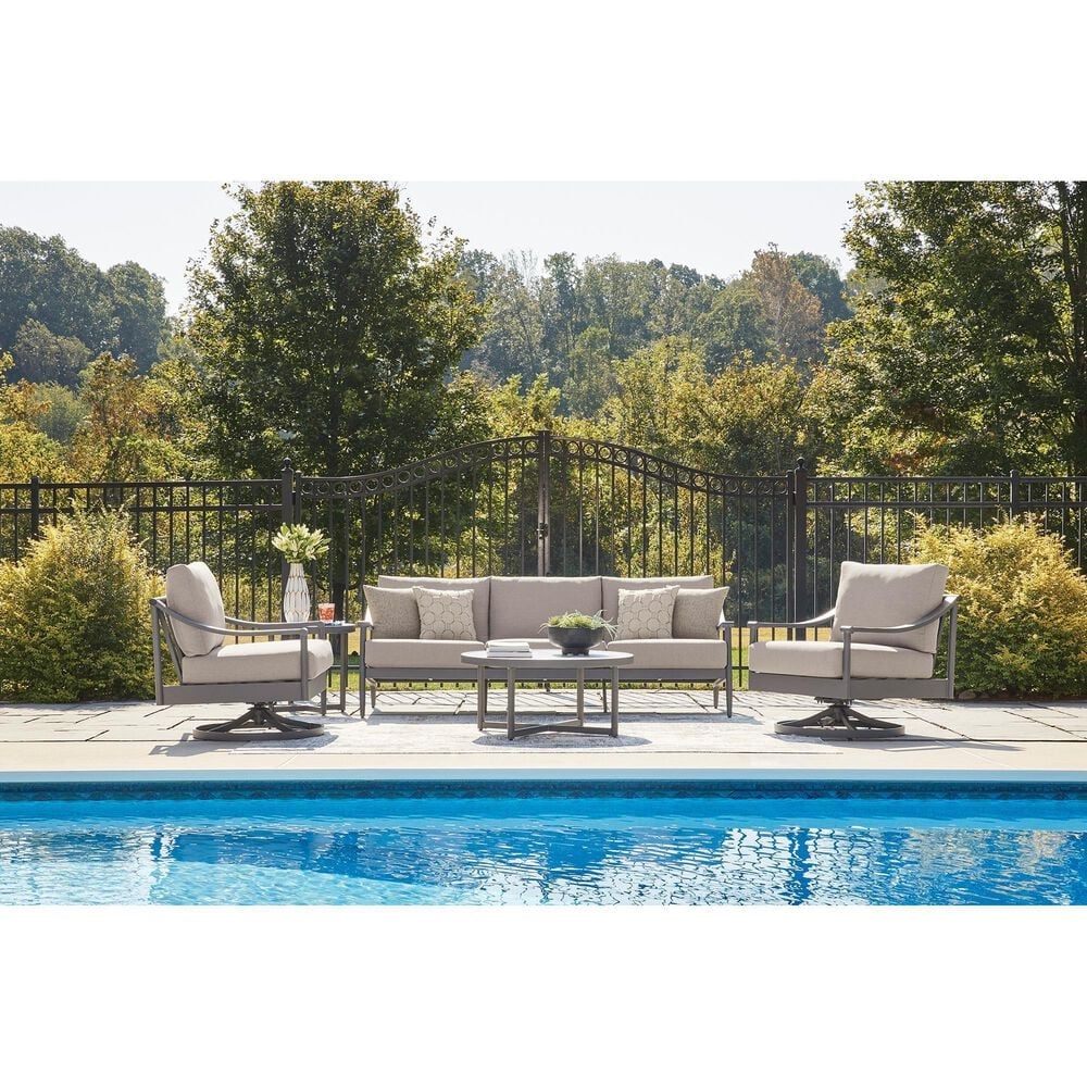 Ashley Ocean Beach Stationary Loveseat with Cushions in Gray, , large