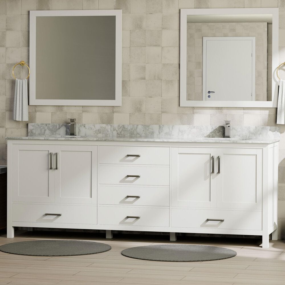 Lexora Home Jacques 80" Double Bathroom Vanity in White with 2 cm White Carrara Marble Top and Rectangular Sinks, , large
