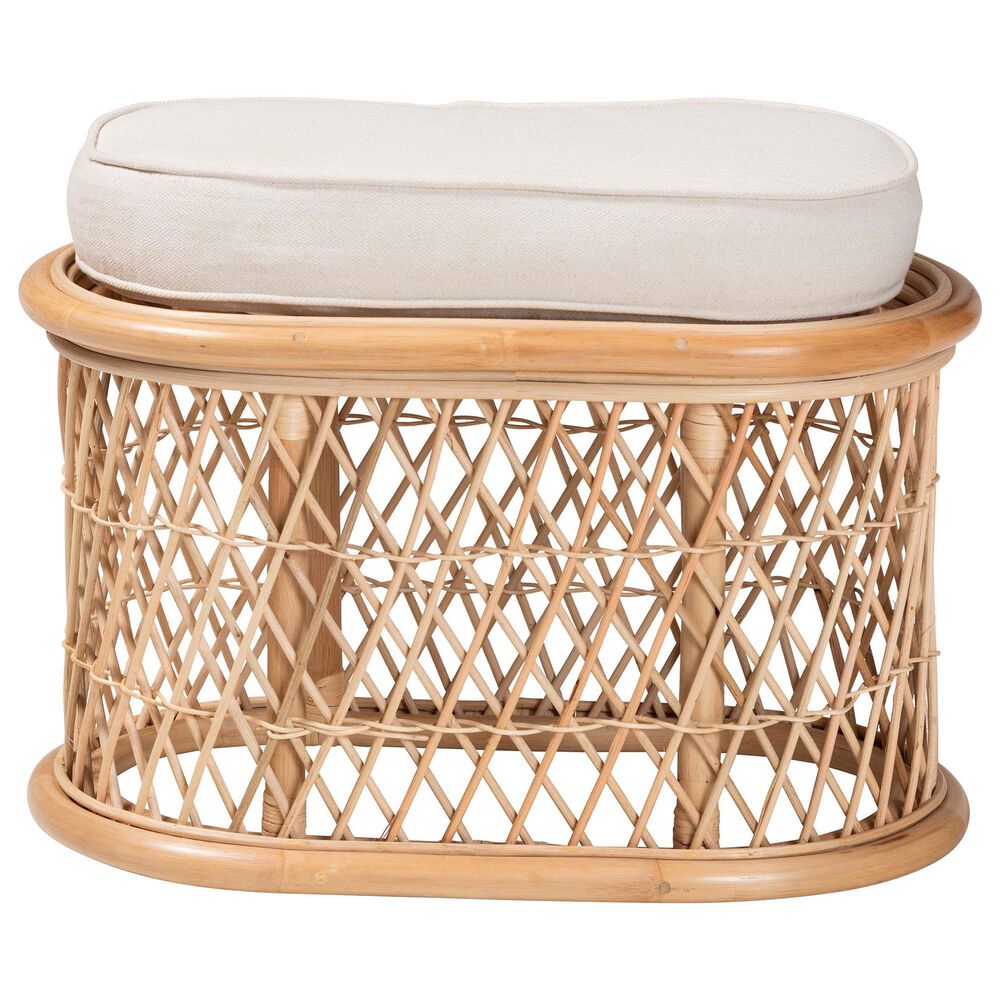 bali &amp; pari Ladonna Ottoman Footstool with Natural Rattan in Neutral, , large