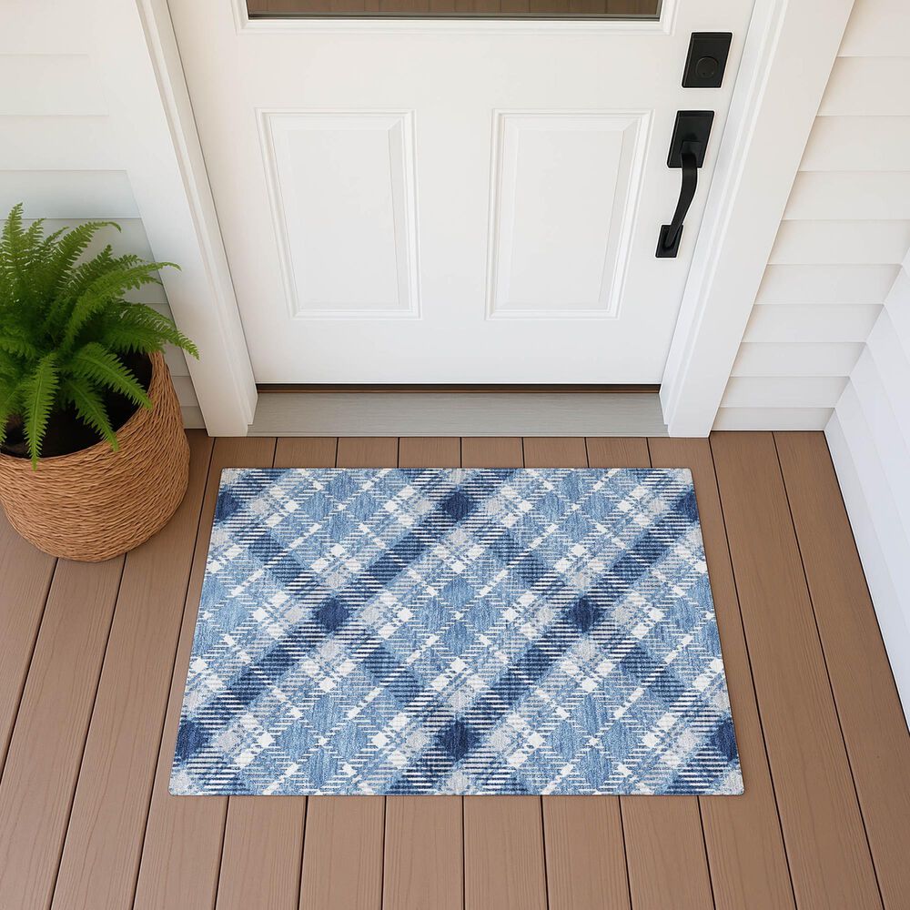 Dalyn Rug Company Soft Essentials Plaid Denim 1'8" x 2'6" Indoor/Outdoor Area Rug, , large