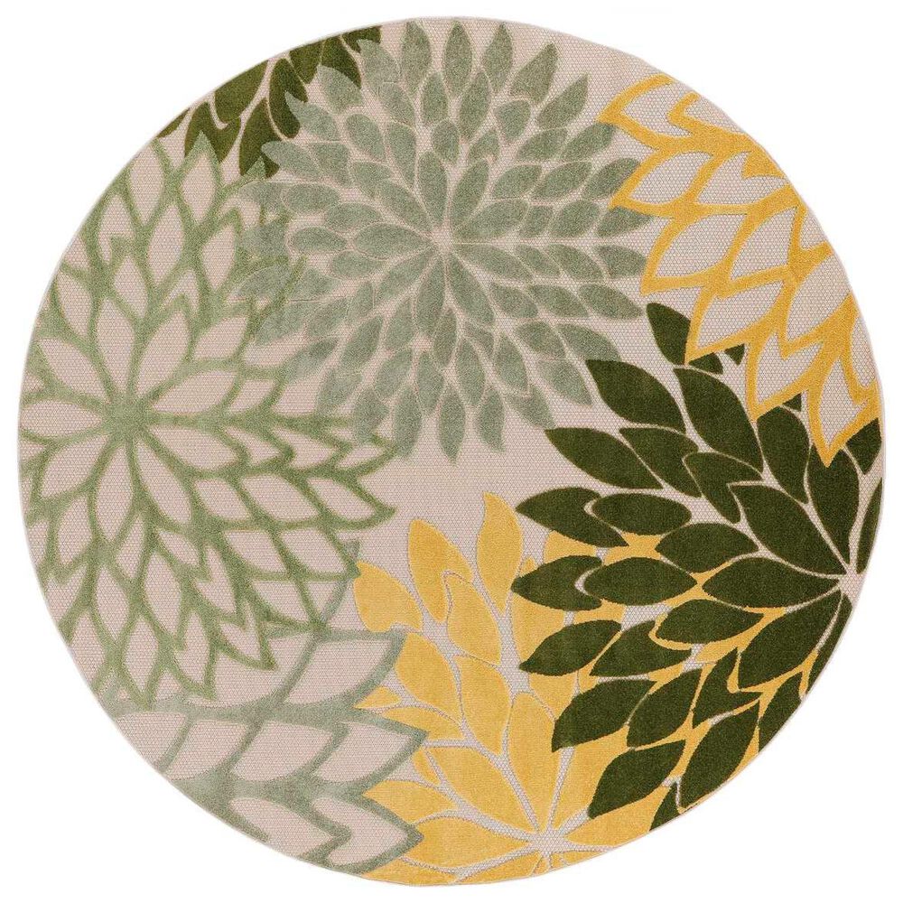 Nourison Aloha Floral 5"3" Round Green and Multicolor Indoor/Outdoor Area Rug, , large