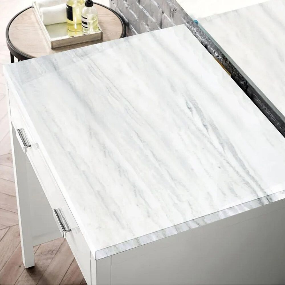 James Martin Vanities Addison 30" Makeup Vanity in Glossy White with 3 cm Arctic Fall Solid Surface Top, , large