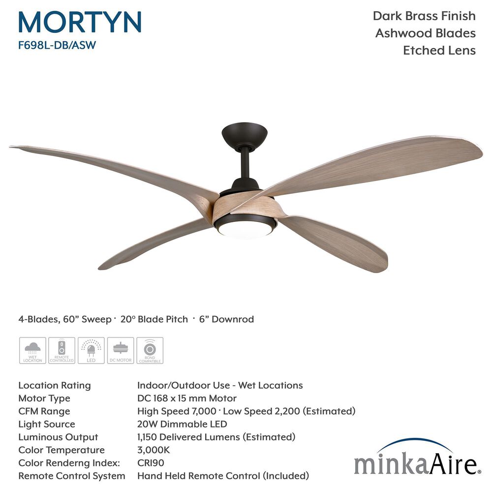 Minka-Aire Mortyn 60" Indoor/Outdoor Ceiling Fan with LED Light in Dark Bronze, , large