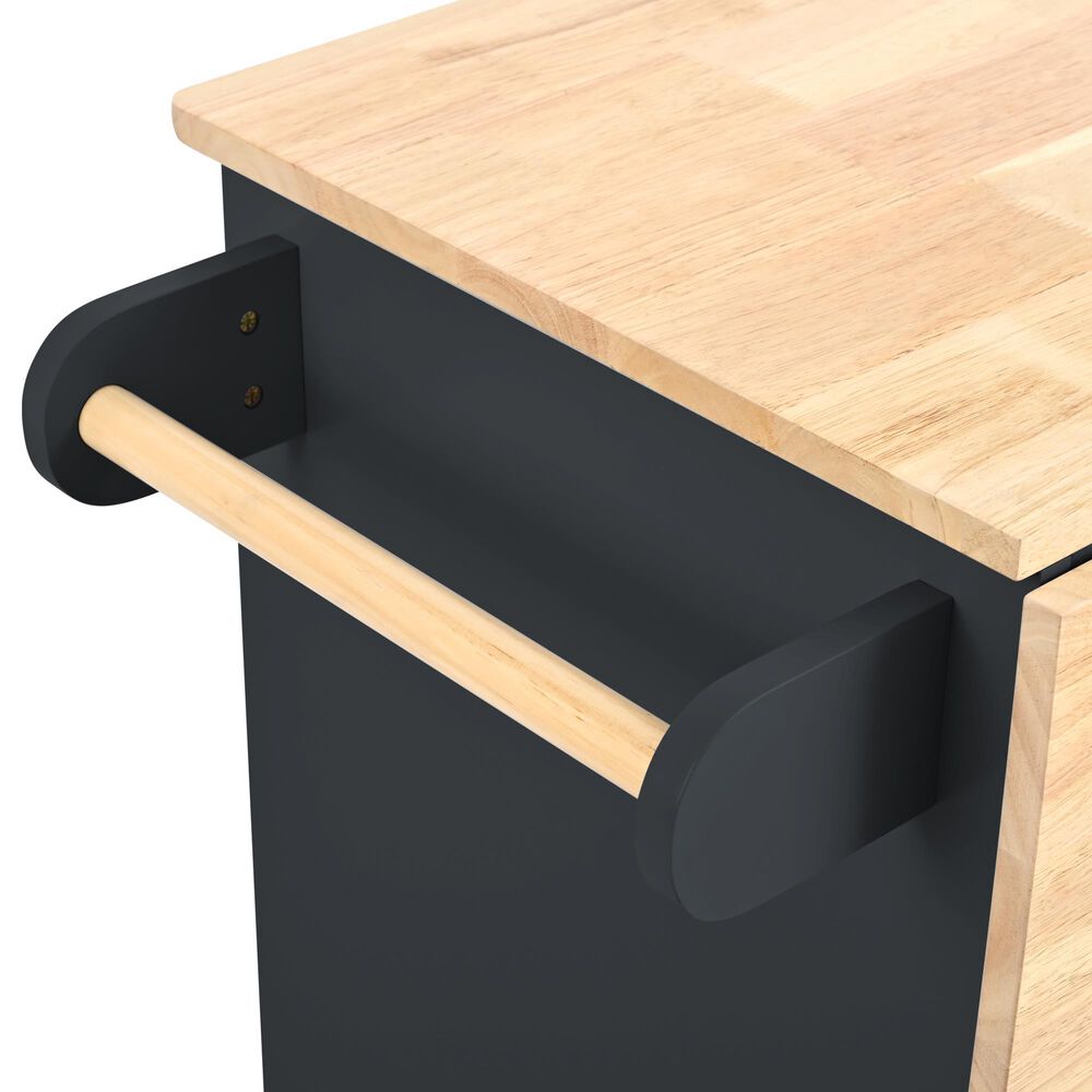 HOMLUX Kitchen Island with Power Outlet and Drop Leaf in Black, , large