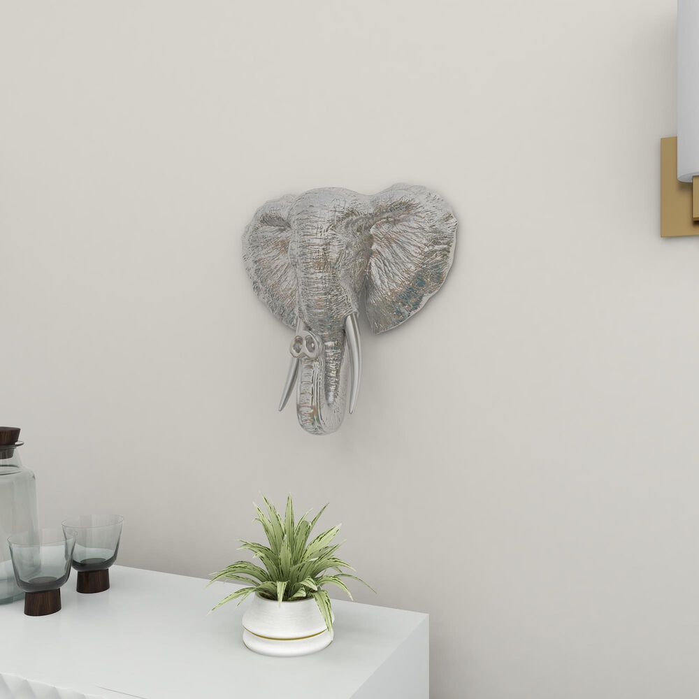 Maple and Jade 16" x 16" Eclectic Elephant Head Wall Decor in Silver, , large