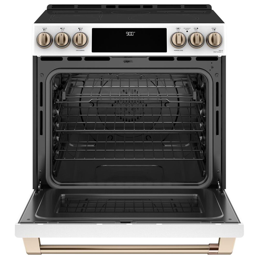 Cafe 30" Slide-In Front Control Induction and Convection Range in Matte White, , large
