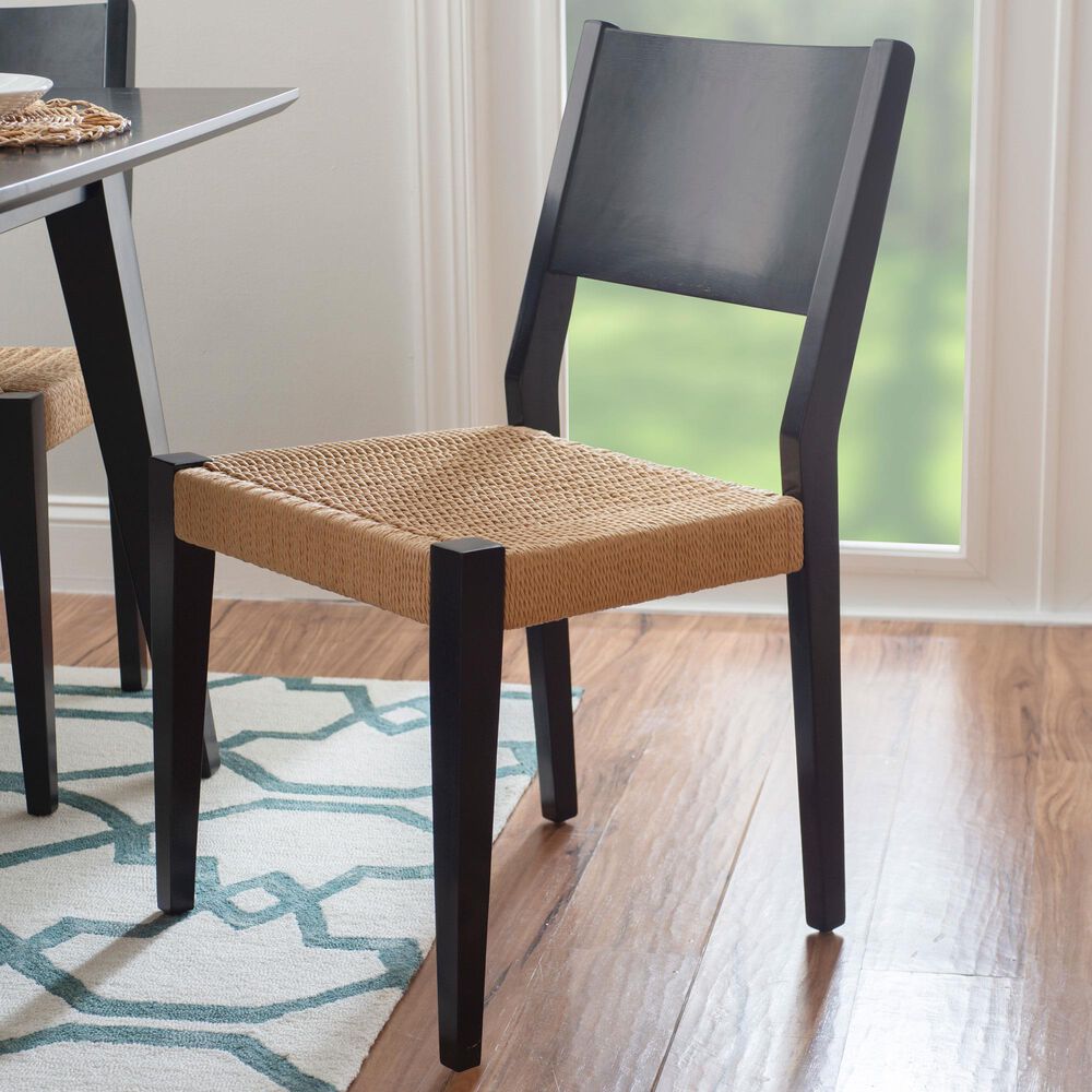 Linon Home Decor Cadence Side Chair with Woven Rope Seat in Black, , large