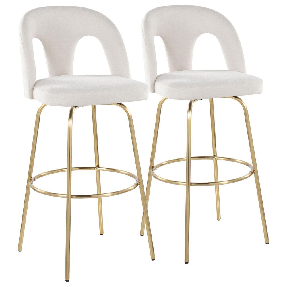 LumiSource Ava Swivel Bar Stool with Snow White Fabric Upholstery in Gold (Set of 2), , large