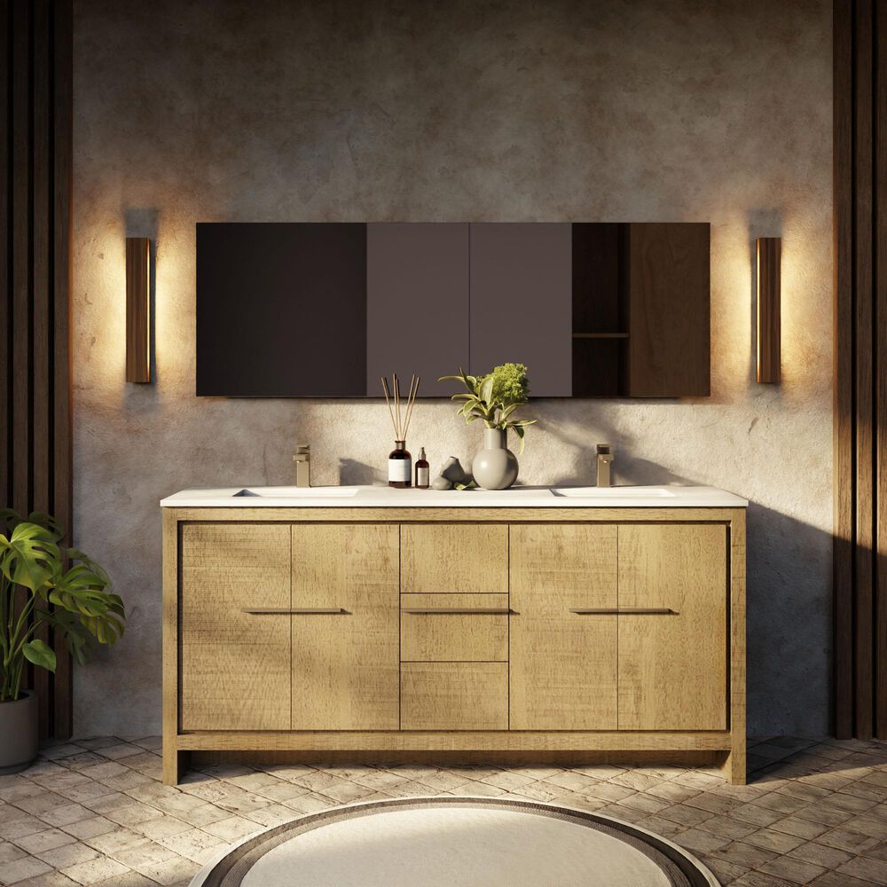 Lexora Home Lafarre 72" Double Bathroom Vanity in Rustic Acacia with 2 cm White Quartz Top and Rectangular Sinks, , large