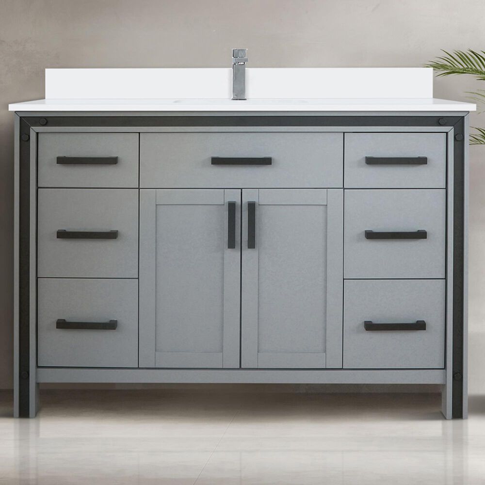 Lexora Home Ziva 48&quot; Single Bathroom Vanity in Dark Grey with 2 cm White Quartz Top and Rectangular Sink, , large