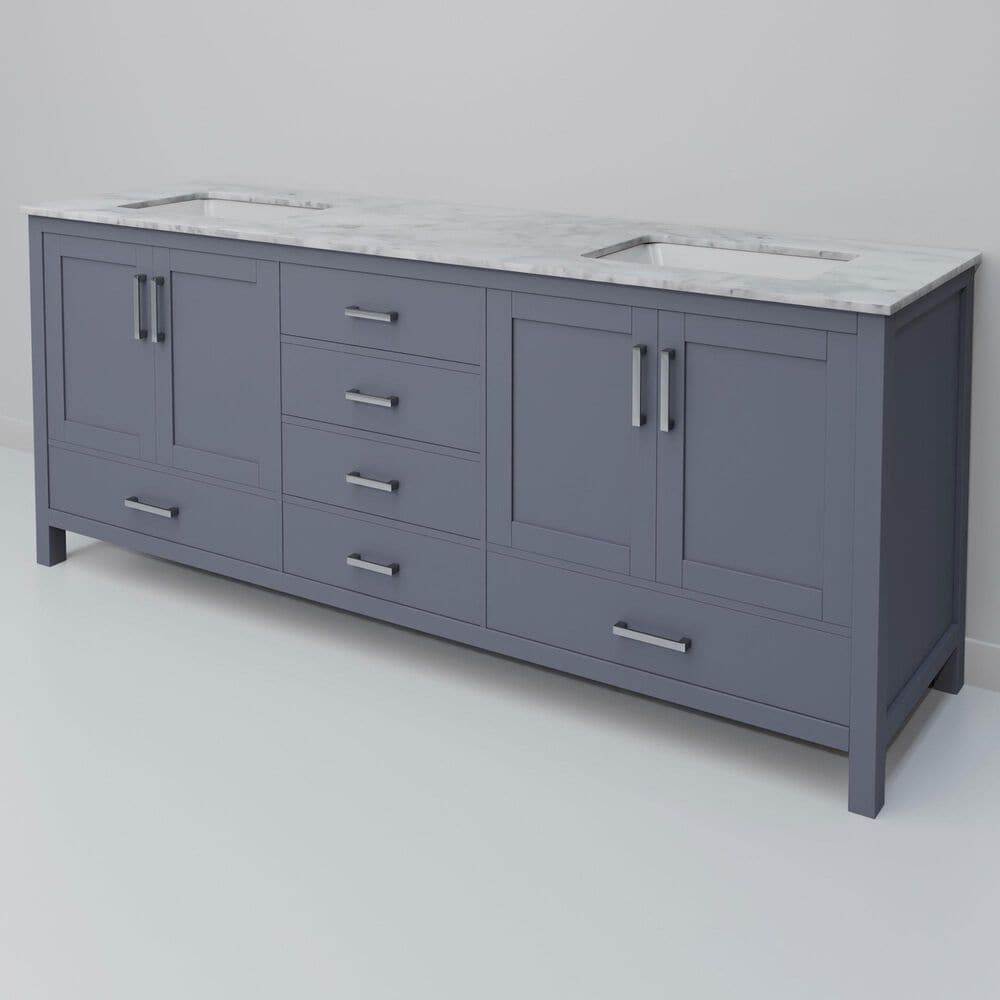 Lexora Home Jacques 72" Double Bathroom Vanity in Dark Grey with 2 cm White Carrara Marble Top and Rectangular Sinks, , large