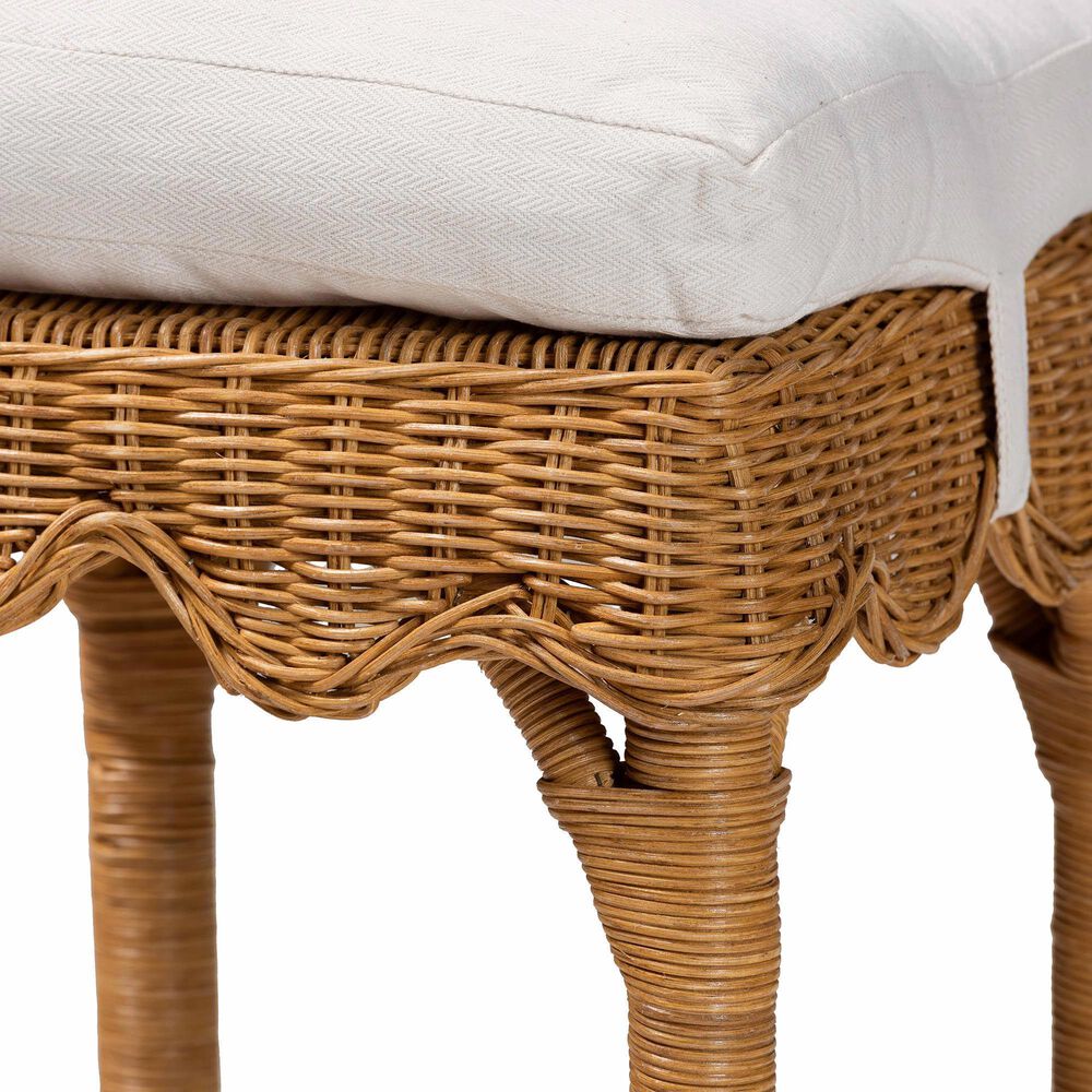 Baxton Studio Muy Scallop Rattan Bar Stool in Honey, , large