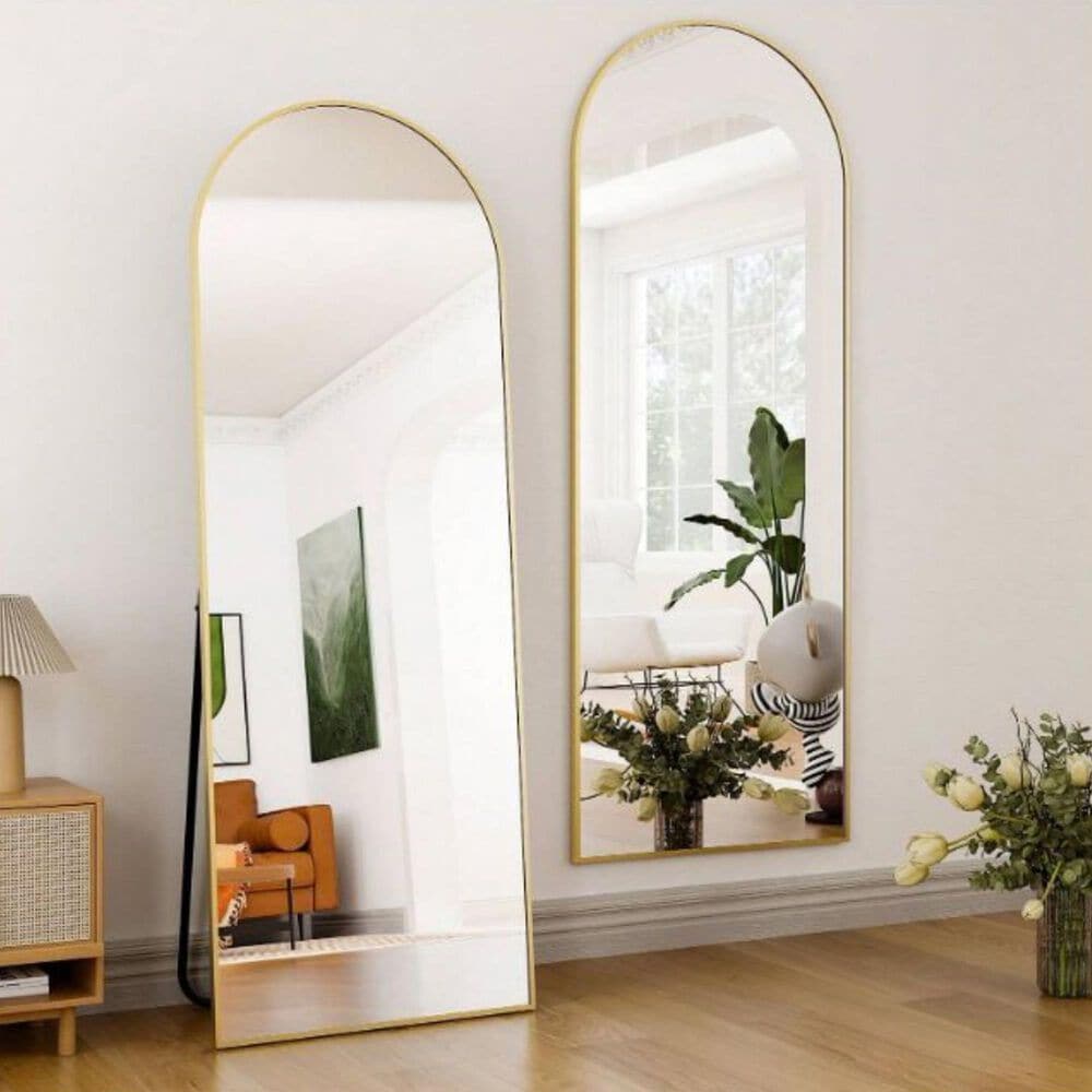 HOMLUX 18" x 58" Full Length Arched Floor Mirror in Gold, , large