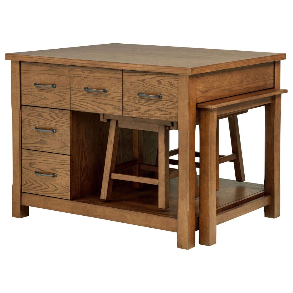 Pacific Landing Mayfair 3-Piece Kitchen Island with Extension Table in Dark Oak, , large