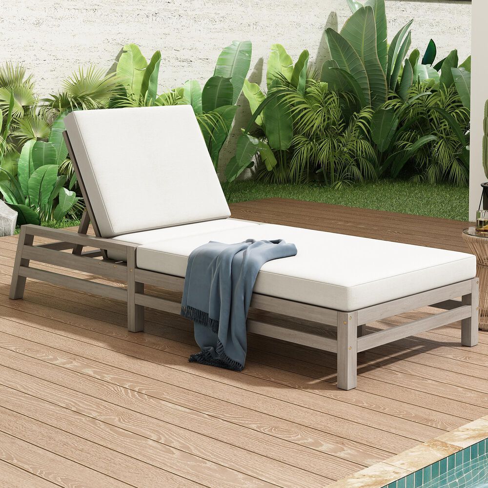 HOMLUX Patio Chaise Lounge with Square Backrest in Gray, , large