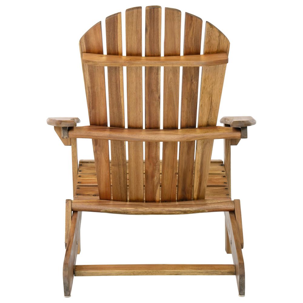 Hearth and Haven Outdoor Folding Adirondack Chair with Slatted Back and Wide Armrests in Teak, , large