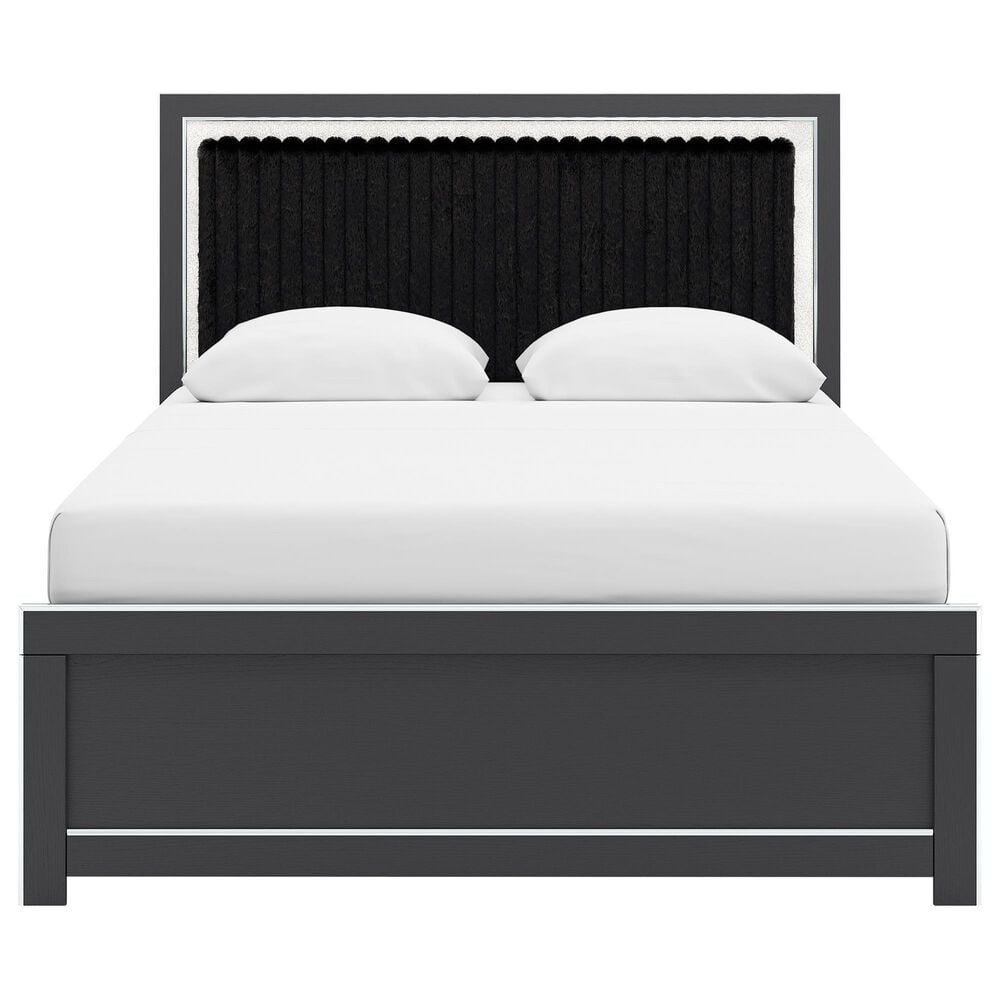 Ashley Zuraleus Queen Upholstered Panel Bed in Matte Black and Chrome, , large