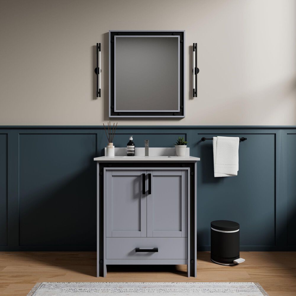 Lexora Home Ziva 30&quot; Single Bathroom Vanity in Dark Grey with 2 cm White Quartz Top and Rectangular Sink, , large