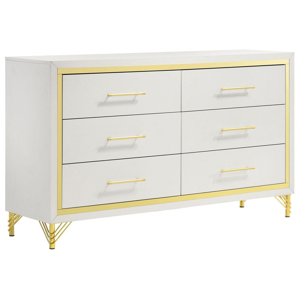 Pacific Landing Lucia 6-Drawer Dresser in White and Gold, , large