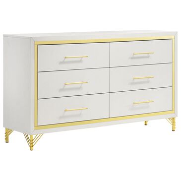 Pacific Landing Lucia 6-Drawer Dresser in White and Gold, , large