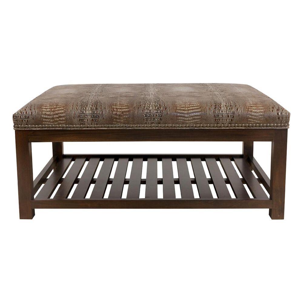 Massoud Cocktail Leather Ottoman with Trays in Hornback Taupe, , large