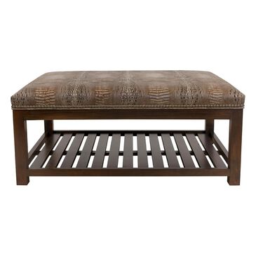 Massoud Cocktail Leather Ottoman with Trays in Hornback Taupe, , large