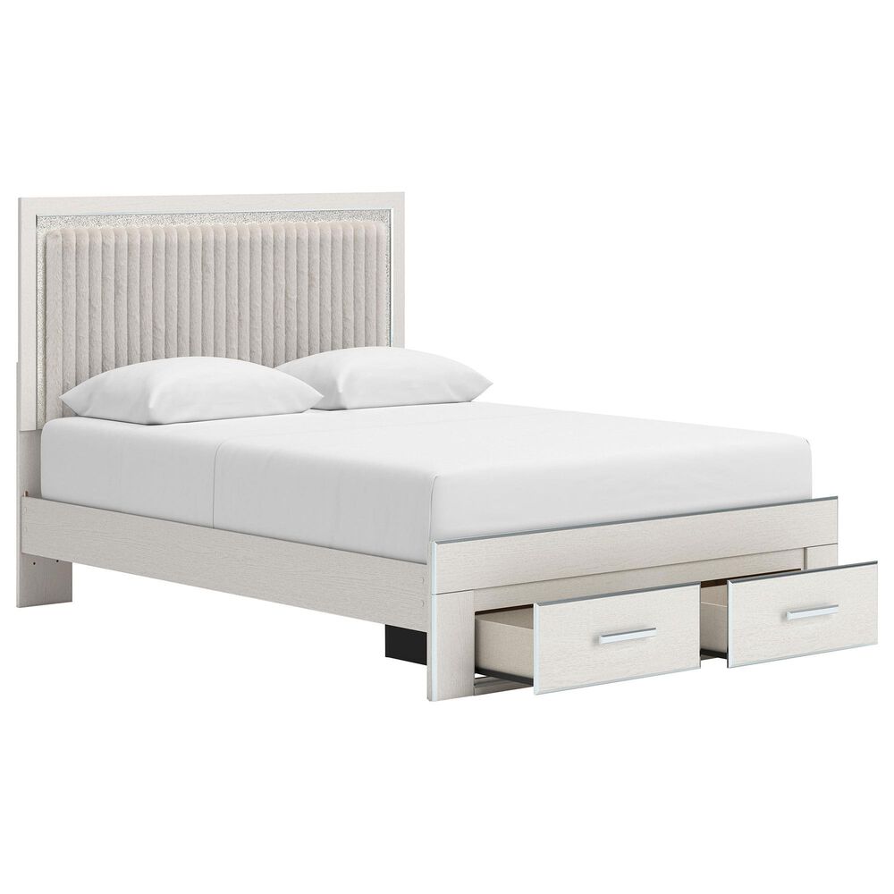 Ashley Zuraleus Queen Upholstered Storage Bed with Two Nightstands in Matte White, , large