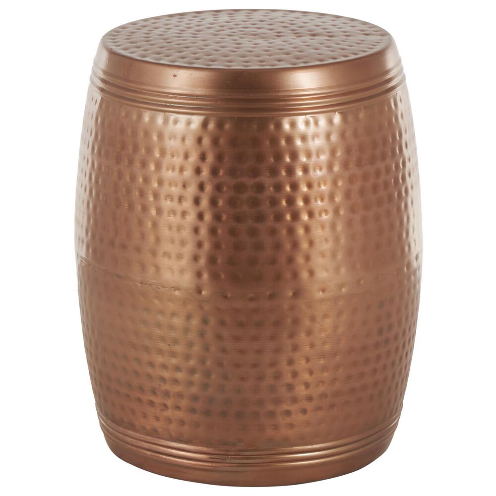 Maple and Jade Handmade Drum Accent End Table in Weathered Copper, , large