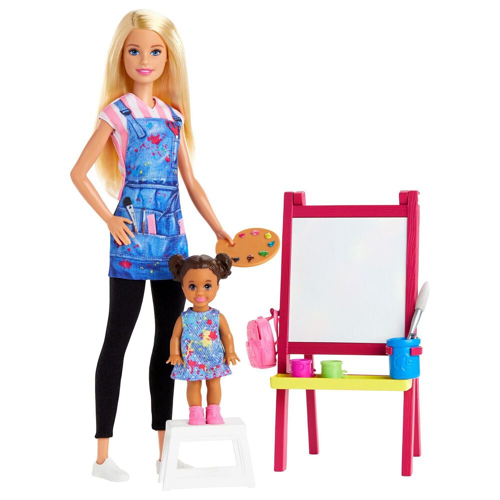 Barbie Art Teacher Playset with Blonde Doll, Toddler Doll, Easel and Accessories, , large