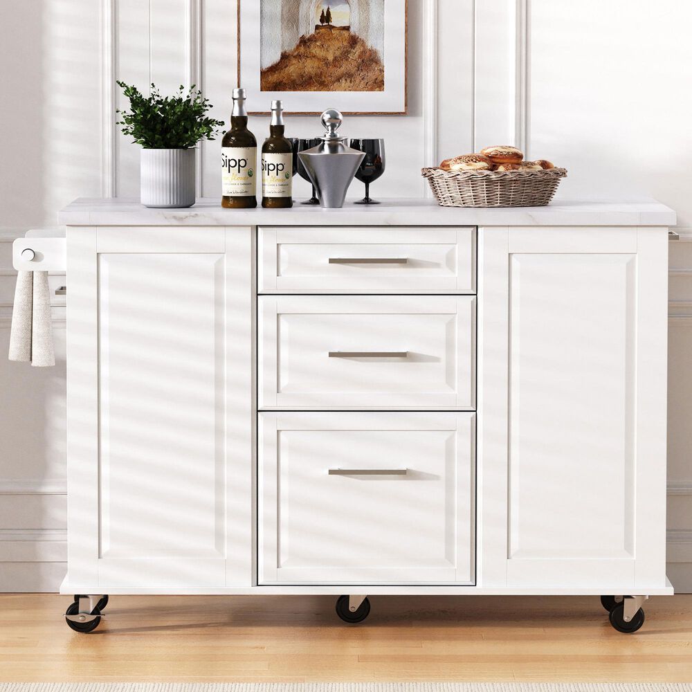 HOMLUX 51" Kitchen Island with Tilt Trash Can Cabinet in White, , large
