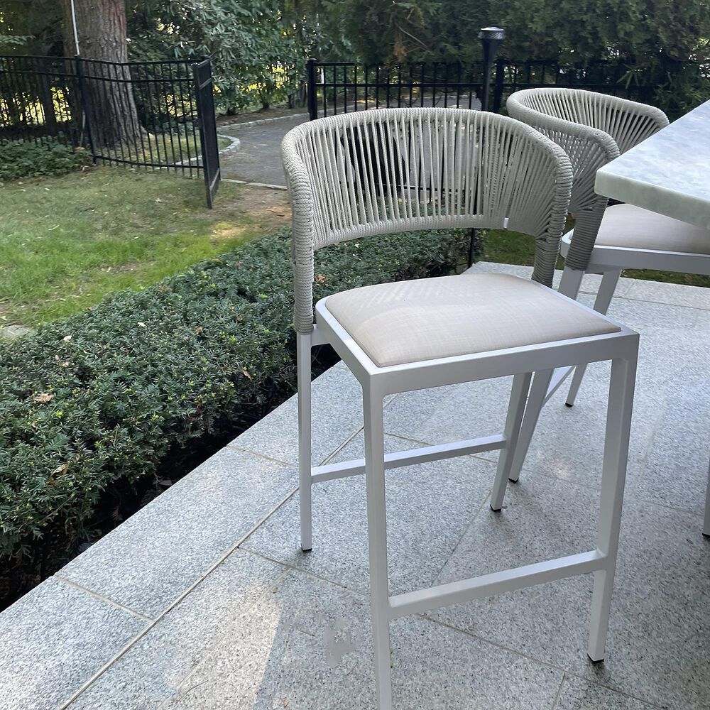 HOMLUX Outdoor Bar Stool with Open-Frame Backrest in White (Set of 2), , large