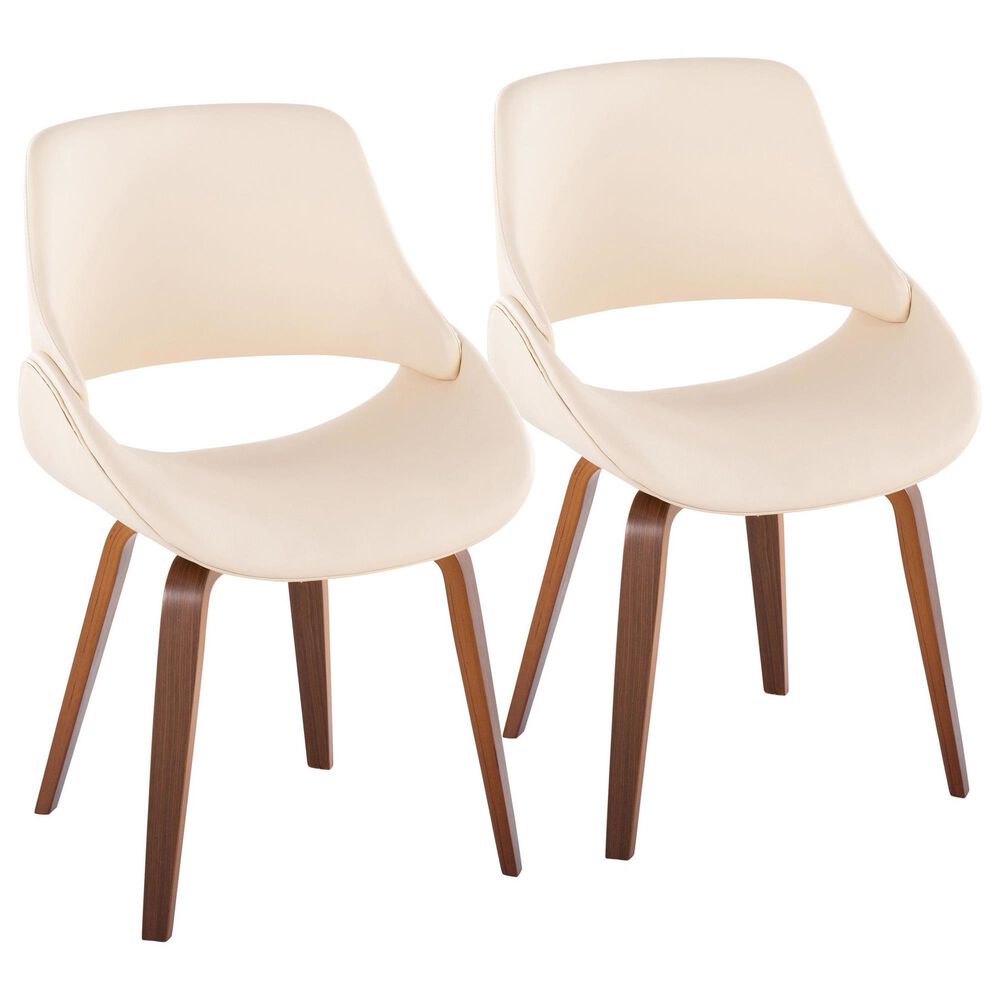 LumiSource Fabrico Side Chair with Cream Faux Leather Cushion in Walnut (Set of 2), , large