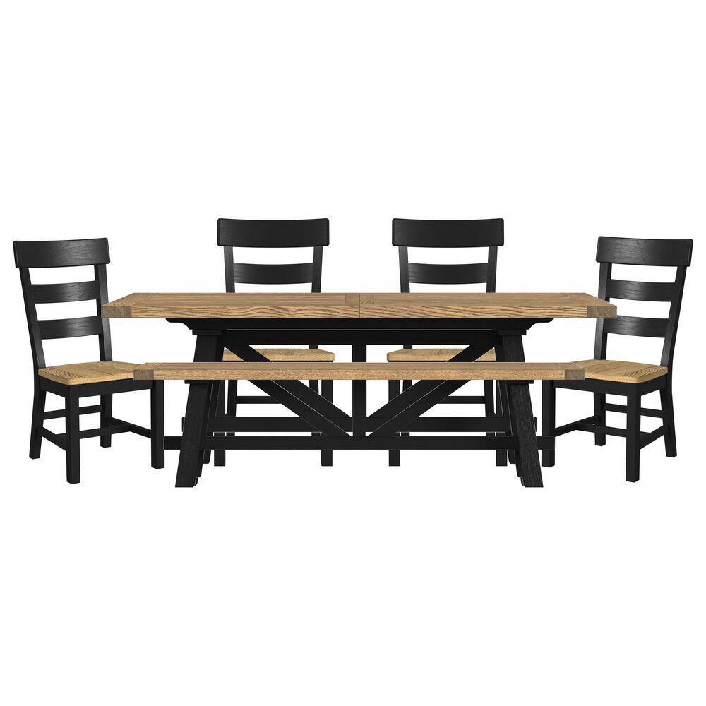 Hawthorne Furniture Hendricks Dining Table, 4 Dining Chairs and Bench in Rustic Wheat and Raven Finish, , large
