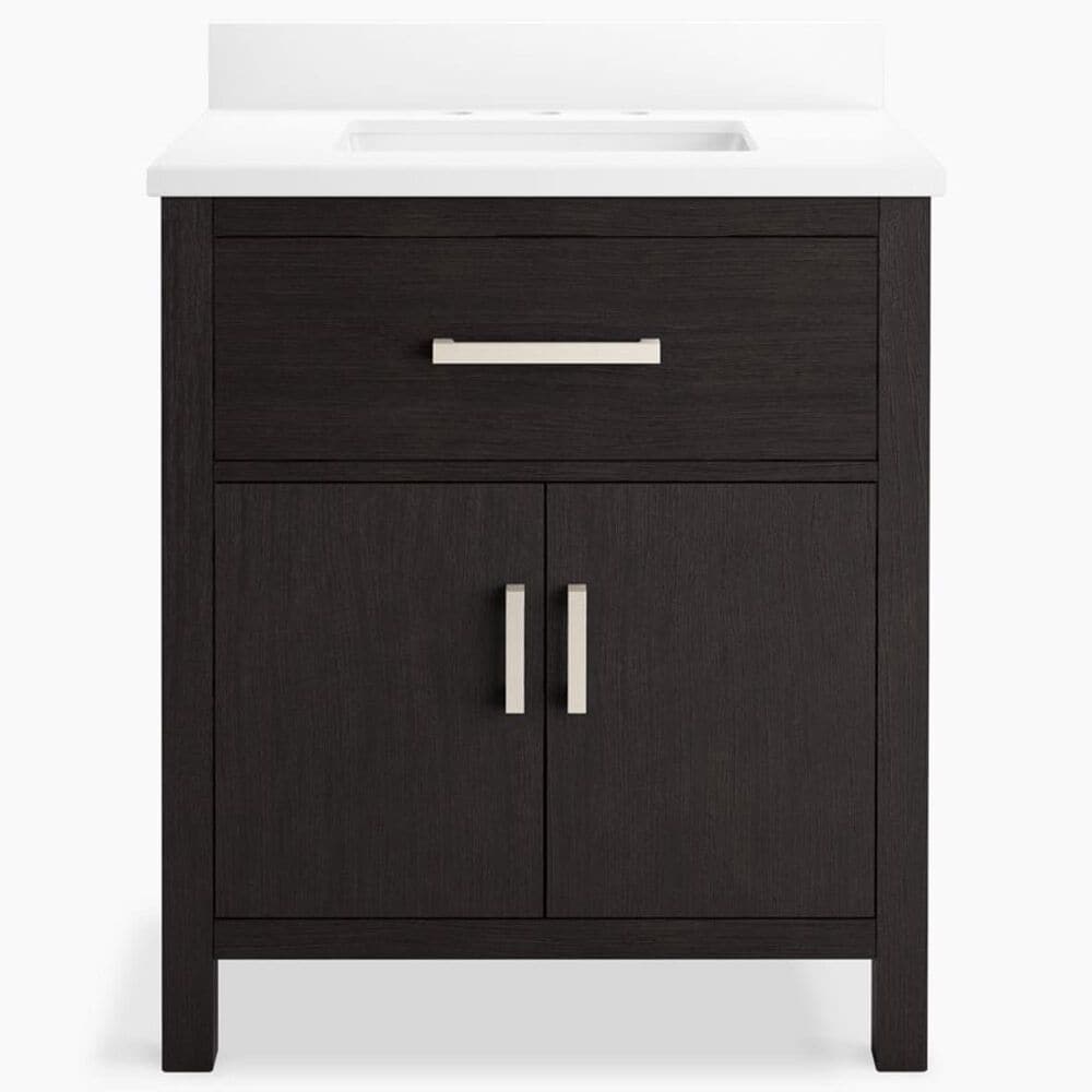 Kohler Kresla 30" Single Bathroom Vanity in Carbon Oak with 3 cm White Quartz Top and Rectangular Sink, , large
