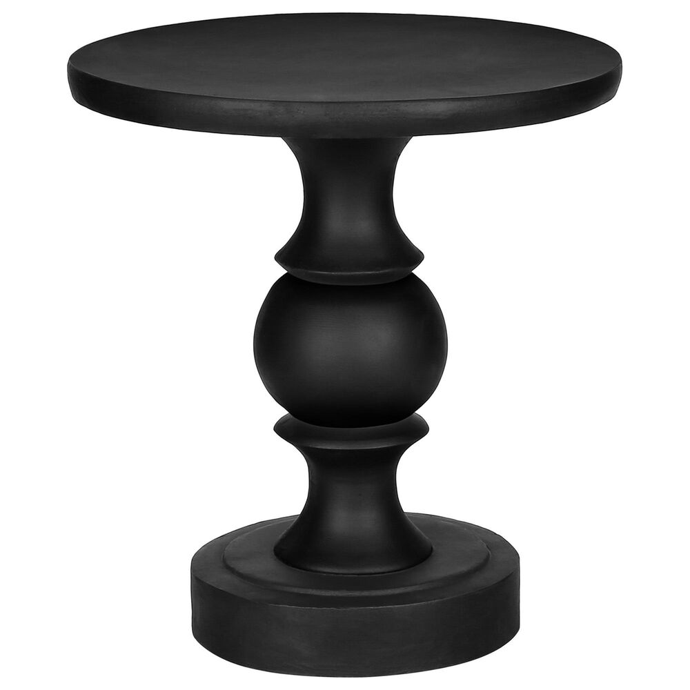 Hearth and Haven Outdoor Round Side Table with Sculpted Pedestal Base in Black, , large
