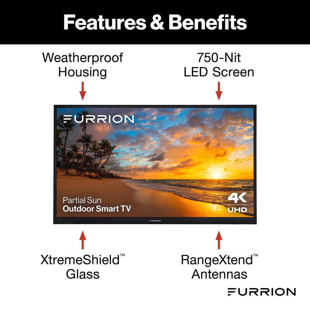 Furrion Aurora 55" Class Partial Sun 4K LED UHD - Outdoor Smart TV with Full Motion Mount in Black, , large