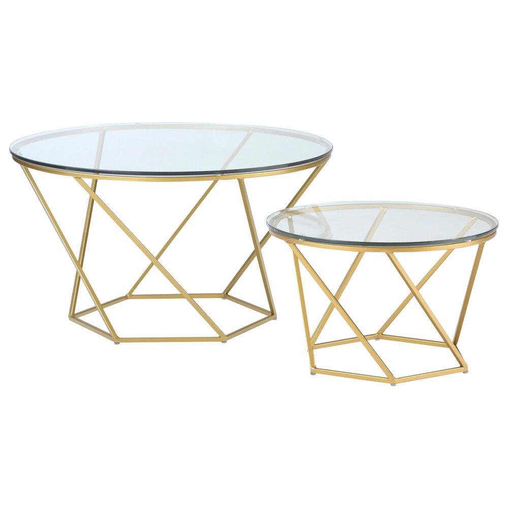 Walker Edison Caroline Geometric Nesting Tables in Gold (Set of 2), , large