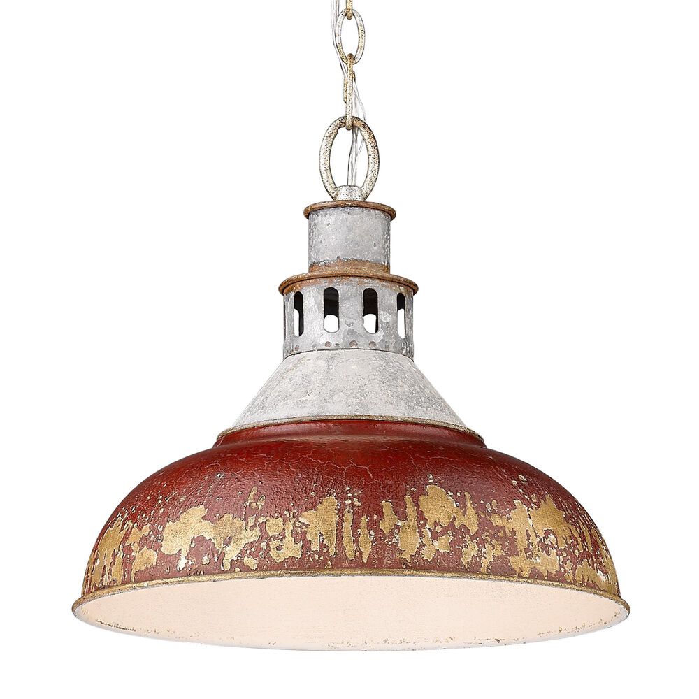Golden Lighting Kinsley 1-Light Large Pendant with Antique Red Shade in Aged Galvanized Steel, , large