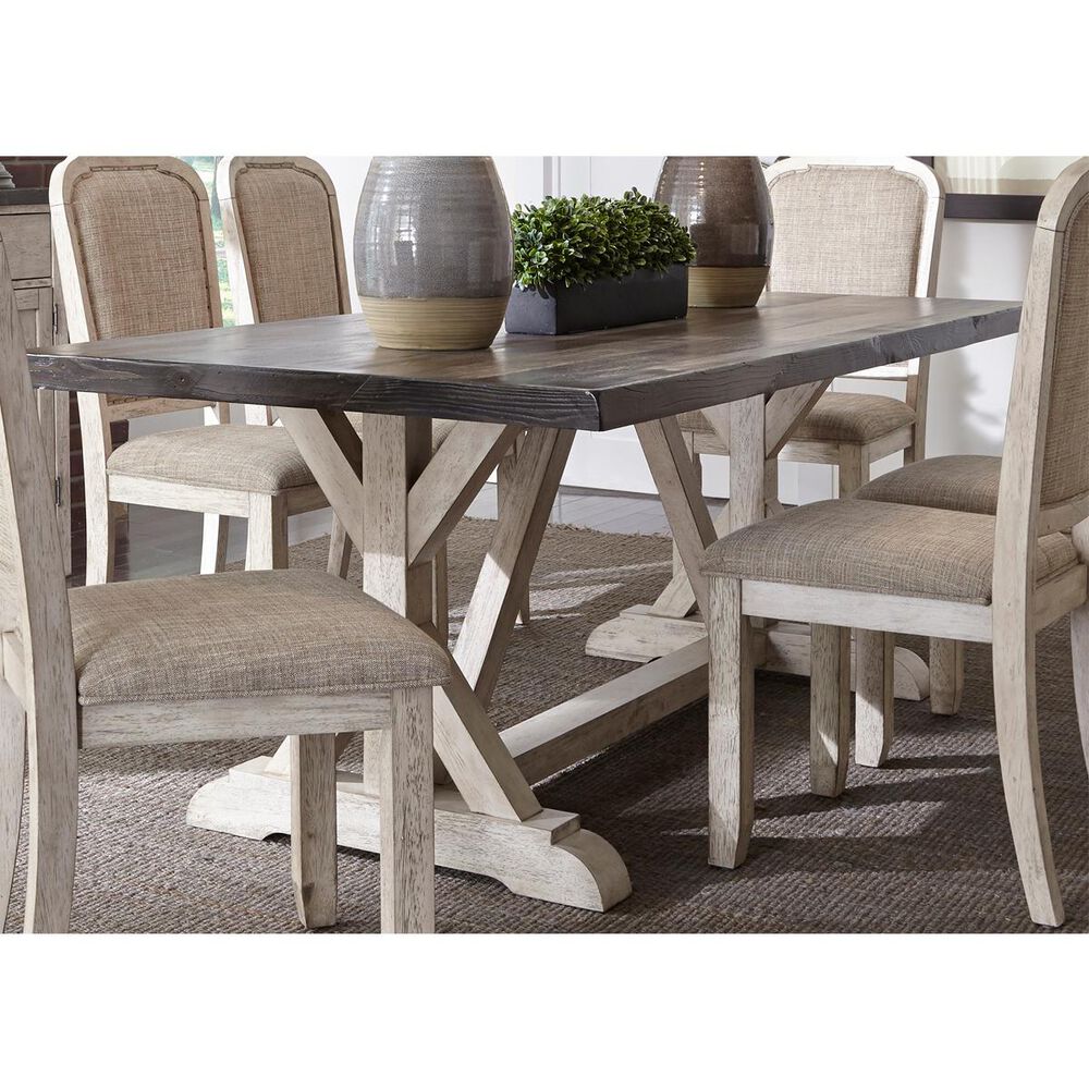 Belle Furnishings Willowrun Trestle Table in Rustic White - Table Only, , large