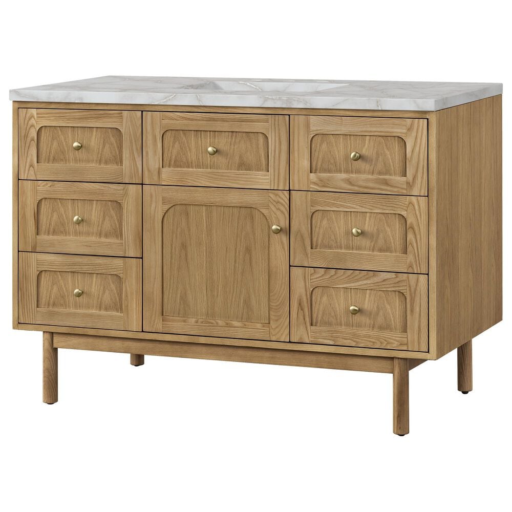 James Martin Vanities Laurent 48" Single Bathroom Vanity in Light Natural Oak with 3 cm Eternal Jasmine Pearl Silestone Top, Rectangular Sink and FreePower Wireless Charger, , large