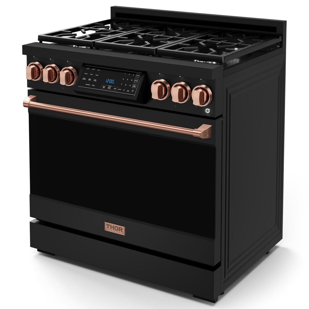 THOR KITCHEN Gordon Ramsay 6 Cu. Ft. 36&quot; Professional Natural Gas Range with Rose Gold Handle Kit in Black, , large