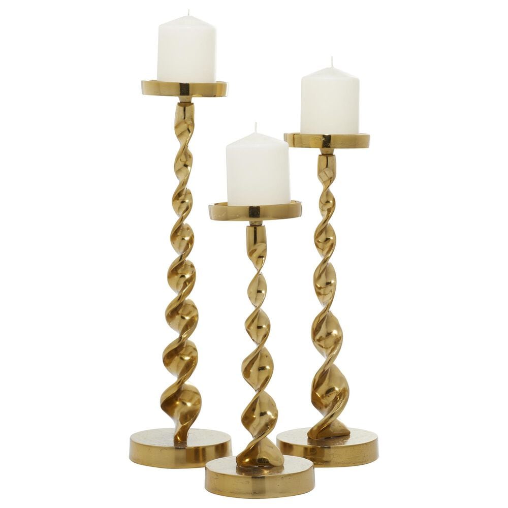 Maple and Jade Candle Holder in Polished Gold &#40;Set of 3&#41;, , large