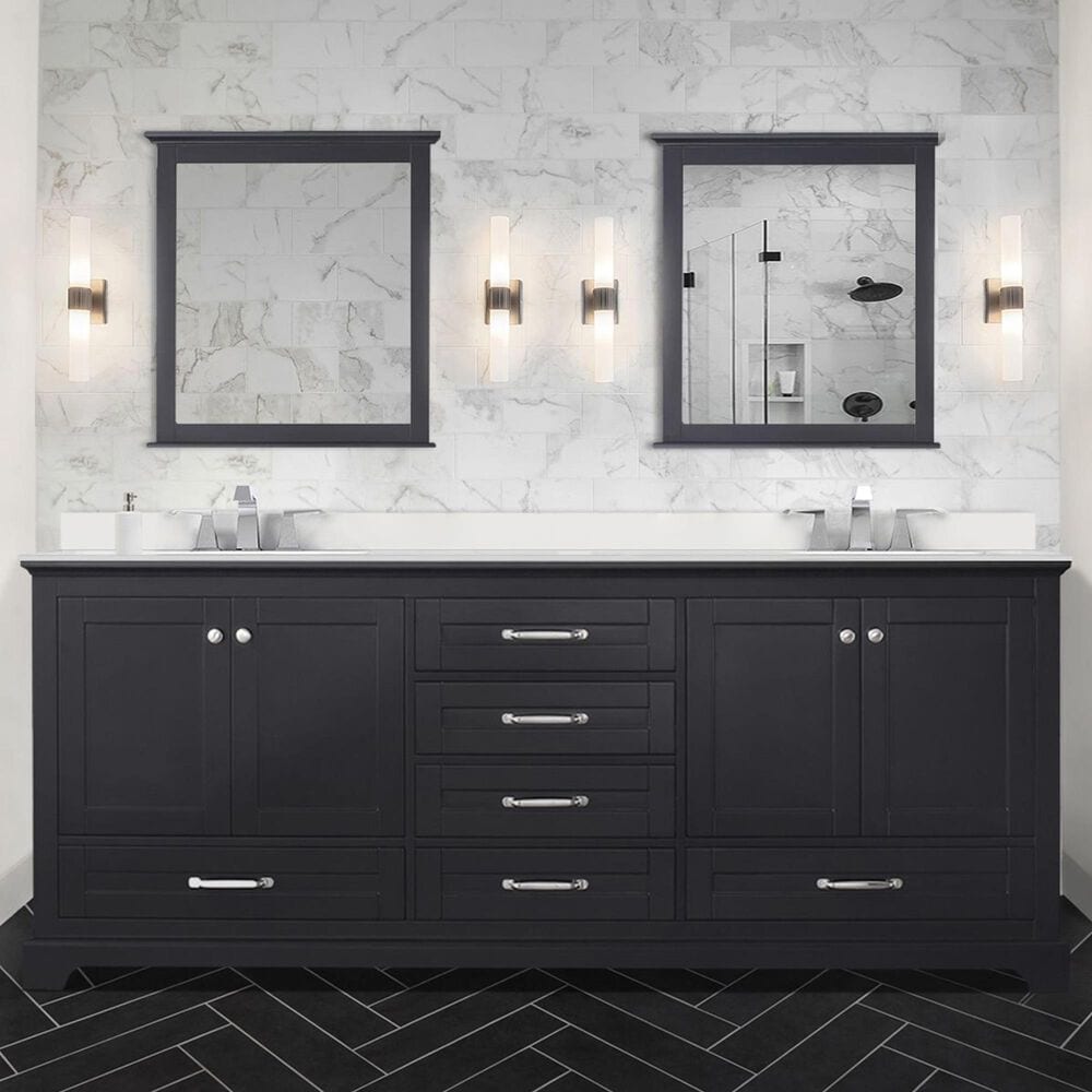 Lexora Home Dukes 80&quot; Double Bathroom Vanity in Espresso with 2 cm White Cultured Marble Top and Rectangular Sinks, , large