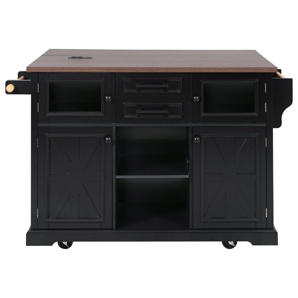 HOMLUX 54.9" Kitchen Island with Drop Leaf in Black and Brown, , large