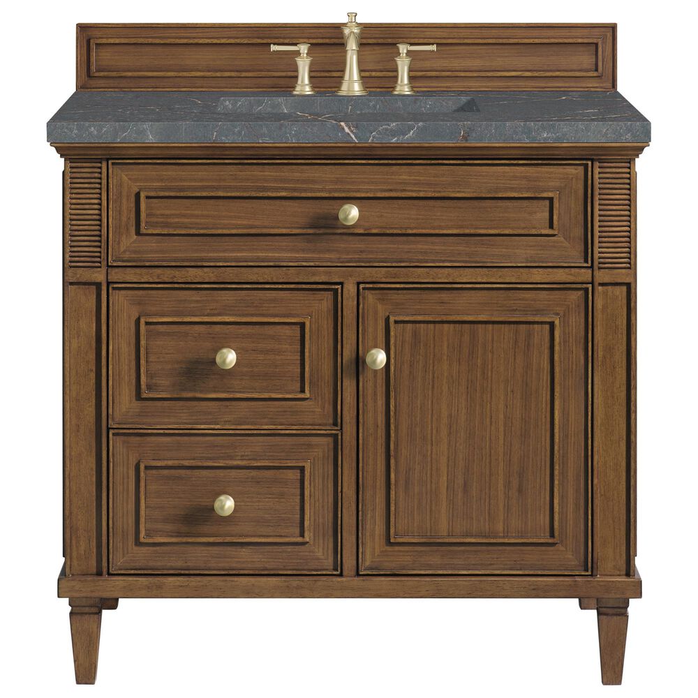 James Martin Vanities Lorelai 36&quot; Single Vanity in Mid-Century Walnut with 3 cm Parisien Bleu Quartz Top, , large