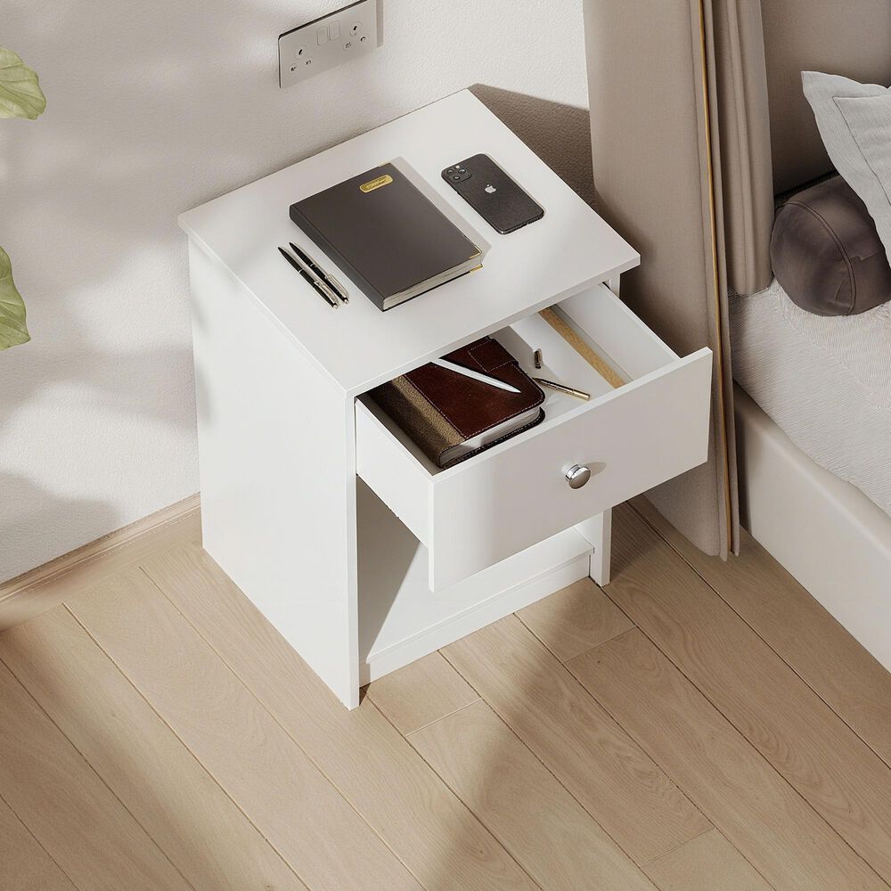 HOMLUX 1-Drawer Modern Nightstand with Knob Handle in Solid White, , large