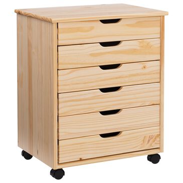 Linon Home Decor Cary 6-Drawer Wide Rolling Cart in Natural, , large