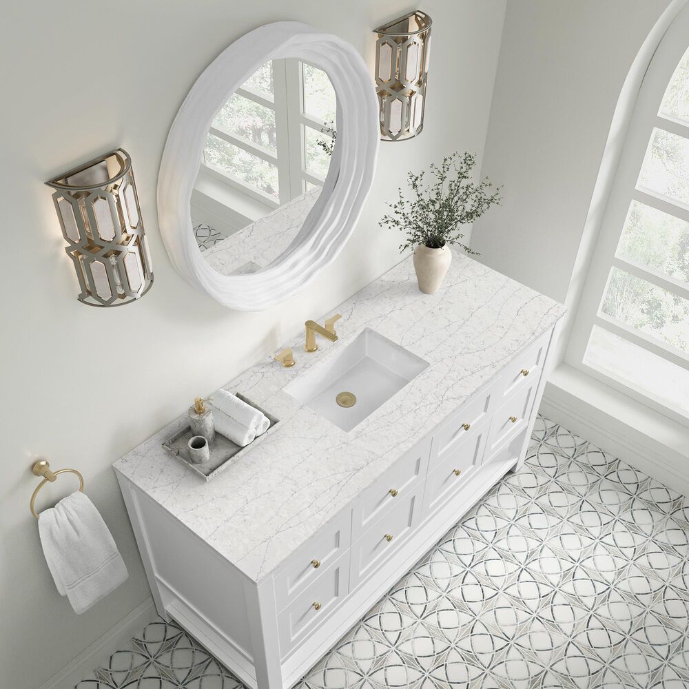 James Martin Vanities Breckenridge 60" Single Bathroom Vanity in Bright White with 3 cm Eternal Jasmine Pearl Quartz Top and Rectangular Sink, , large
