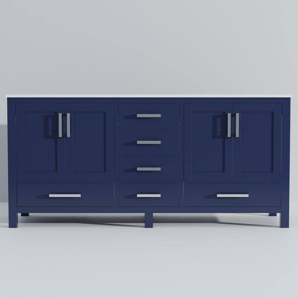 Lexora Home Jacques 72&quot; Double Bathroom Vanity in Navy Blue with 2 cm White Quartz Top and Rectangular Sinks, , large