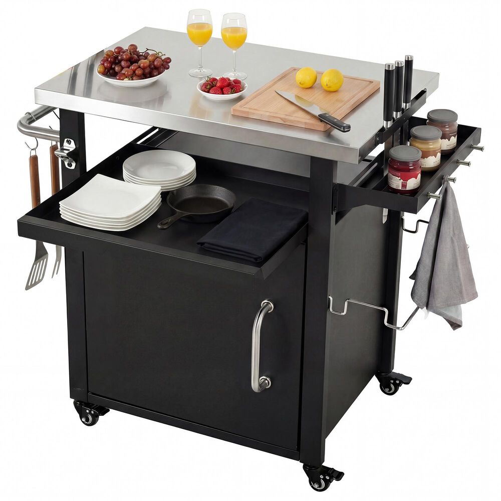 HOMLUX 39.5" Outdoor Kitchen Island in Black and Stainless Steel, , large